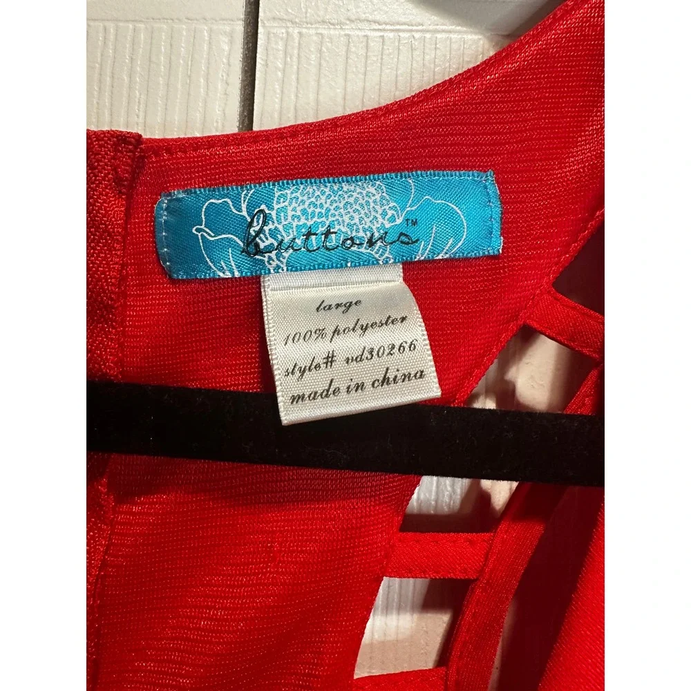Buttons Red Dress Size L with Zip Back - Picture 2 of 7